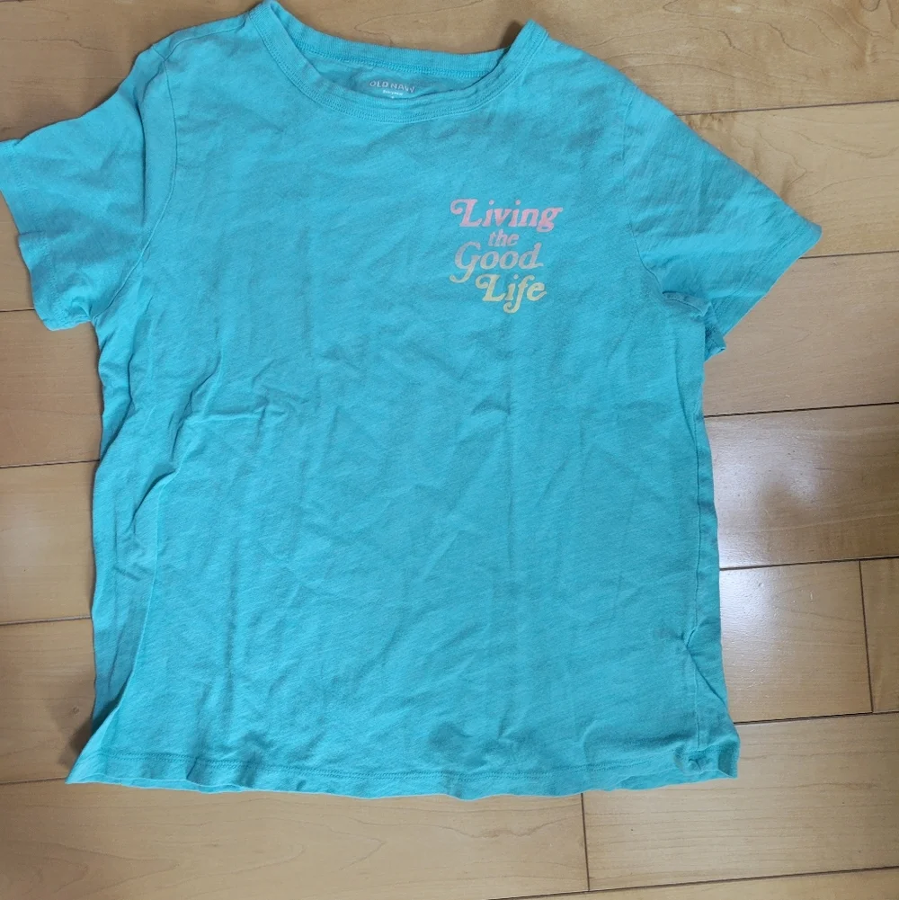 OLD NAVY Living the Good Life Tee Graphic Aqua Blue Small Casual Soft - Picture 2 of 5